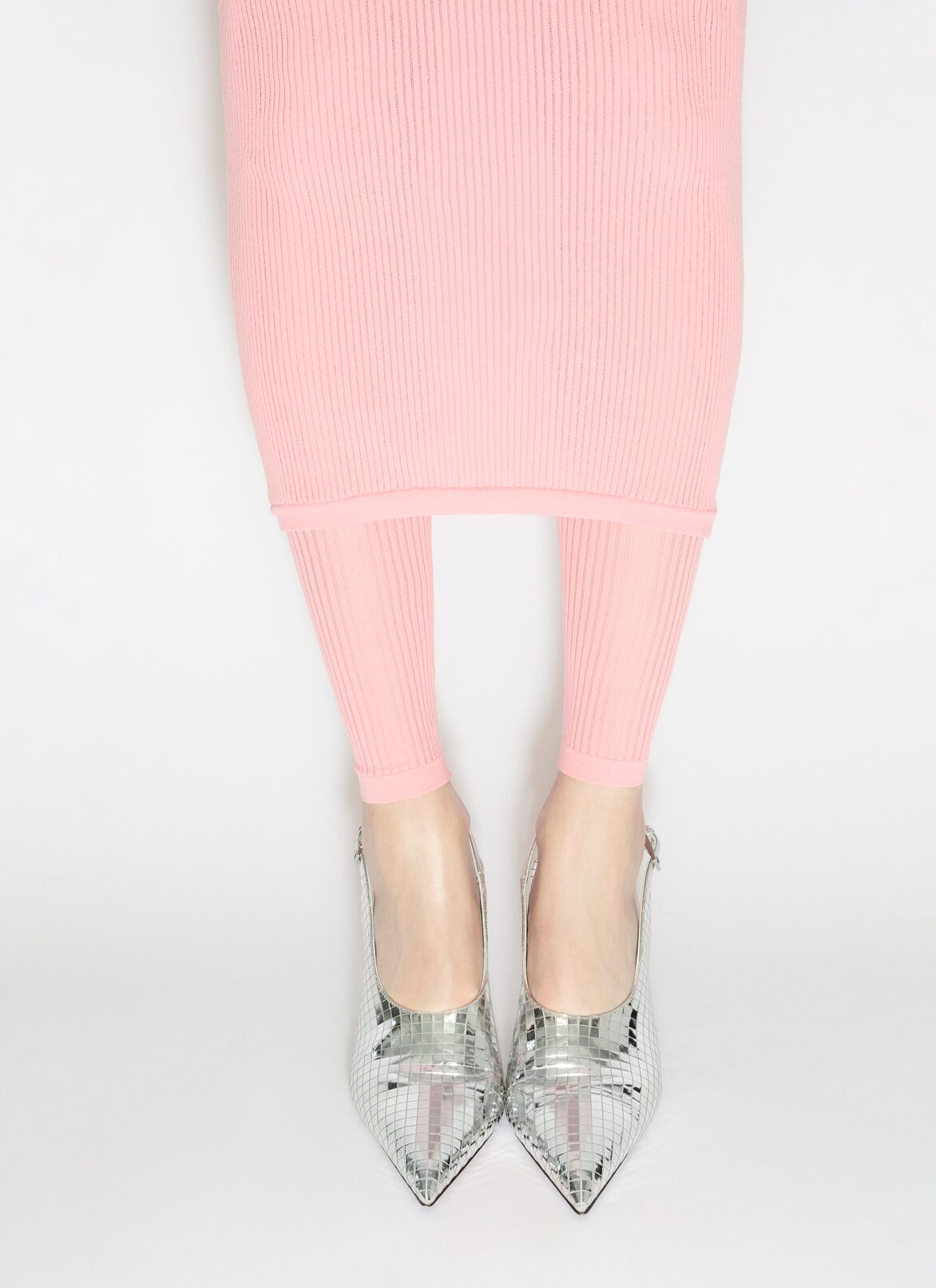 FINE RIBBED KNIT LEGGINGS  ALAÏA PINK FINE RIBBED KNIT LEGGINGS
